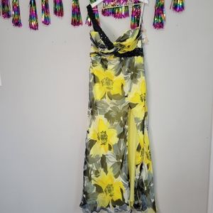 NWT Maggie Sottero Flirt Yellow Hibiscus One Shoulder Prom Dress